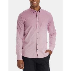 NWT Stone Rose Mens Dip Dye Casual Roll Up Long Sleeve Stretch Shirt Pink Medium